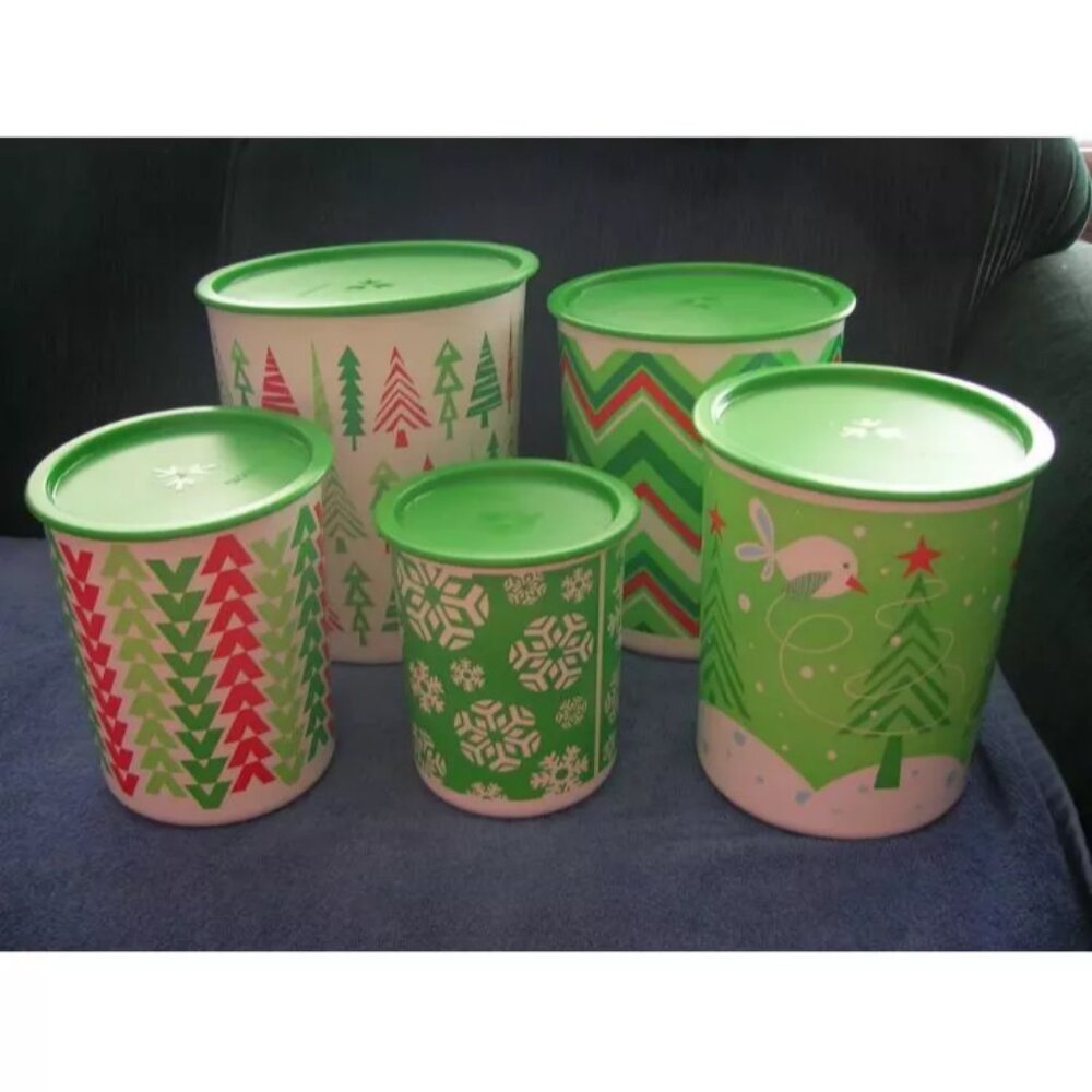 Tupperware  Christmas Holiday One Touch Canister 5Pc Set No Original Packaging